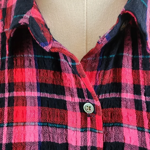 Intro 3/4 rolled sleeve plaid button-up collared over-shirt, sz XL - Picture 6 of 12